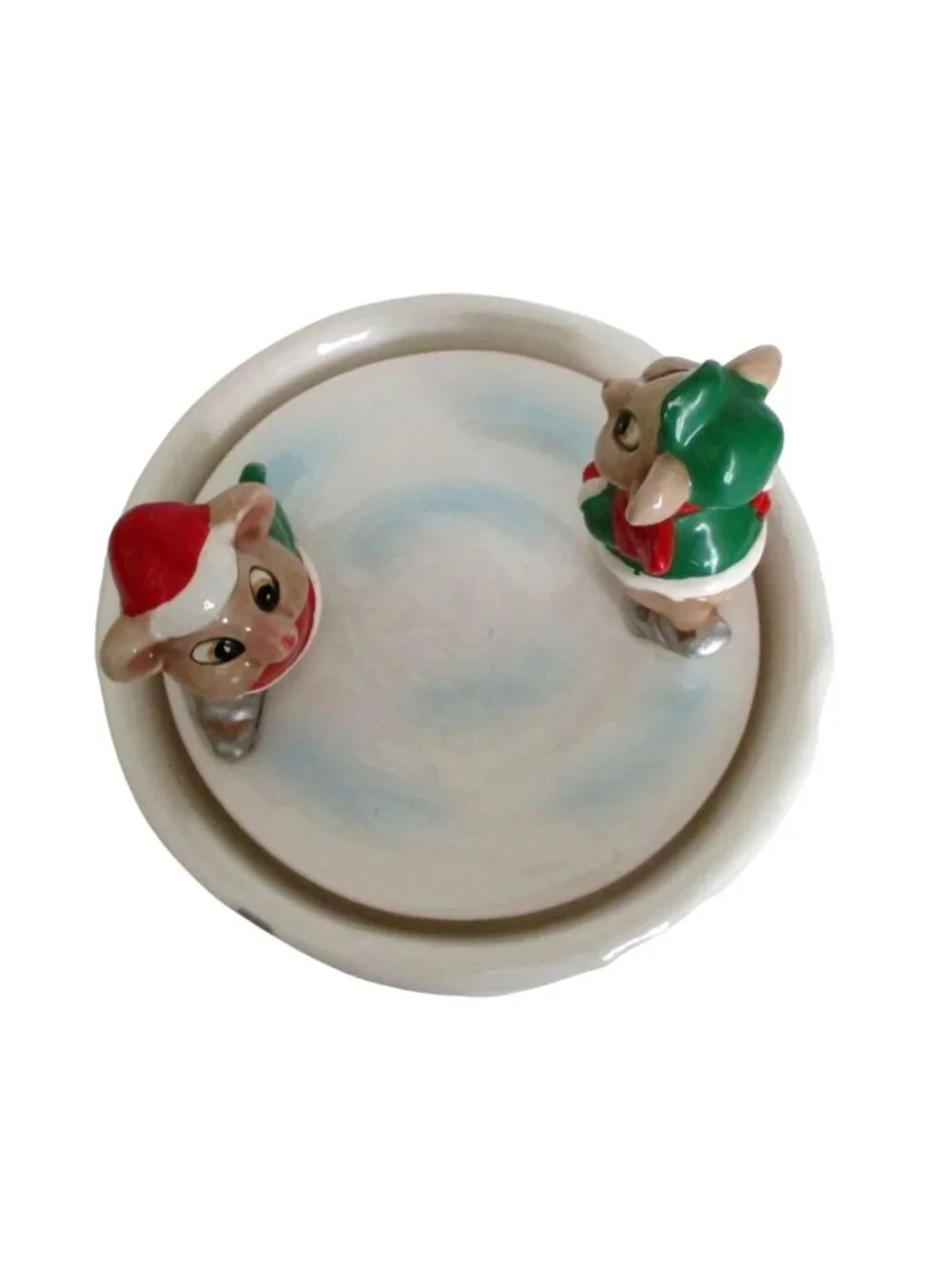Vintage Skating Mice on Ice Bucket Music Box 1980s Japan Holiday Decor